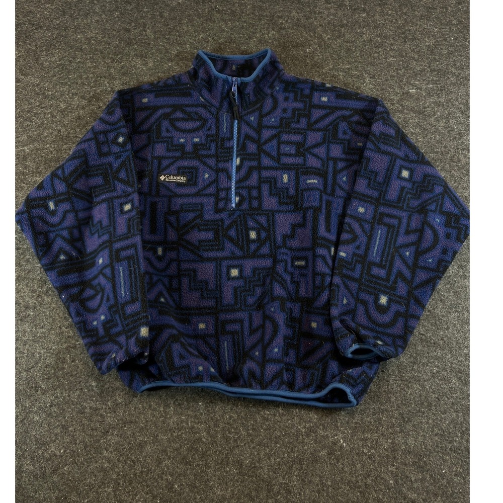Vintage 90s Columbia Fleece Pullover Aztec Geometric Womens USA Purple XL